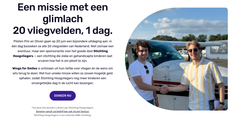 Pim en Olivier vliegen 20 vliegvelden in 1 dag voor Stichting Hoogvliegers